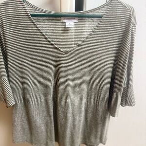 Liz Claiborne Olive Striped V-Neck Blouse